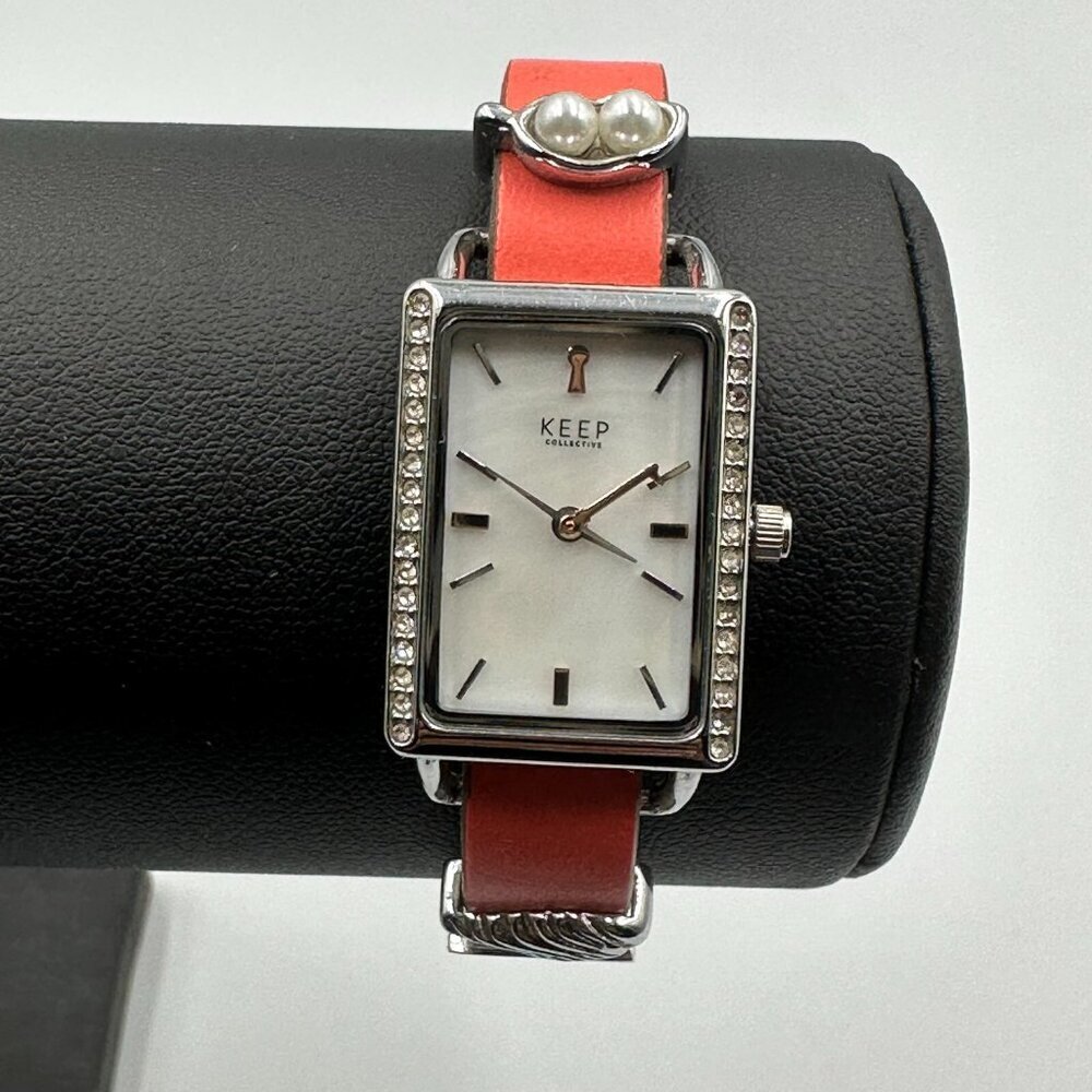 3/$30 Keep Collective Watch Women Silver Tone Orange Reversible Band New Battery